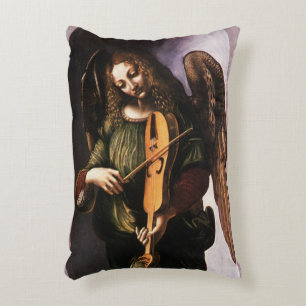 De engel in het groen met een vedel van Leonardo d Accent Kussen