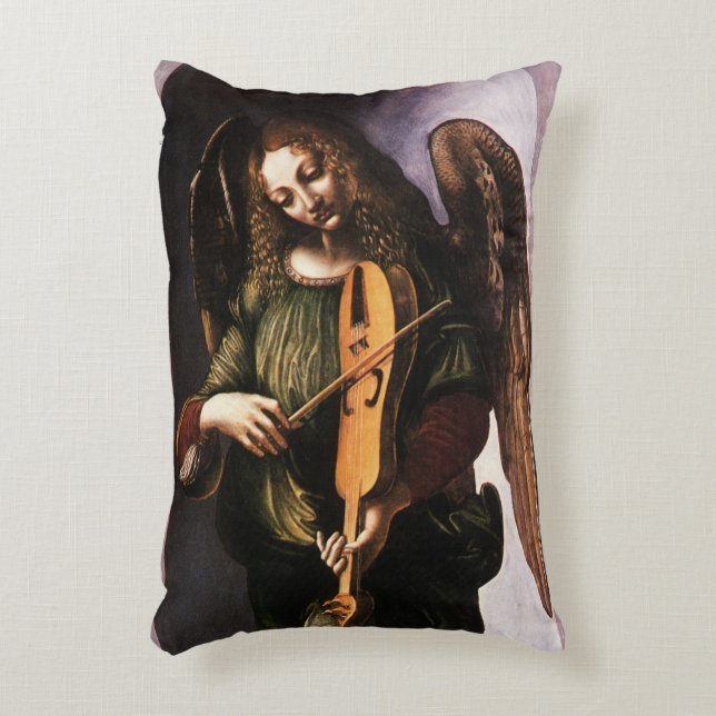 De engel in het groen met een vedel van Leonardo d Accent Kussen (Voorkant(Verticaal))