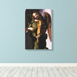 De engel in het groen met een vedel van Leonardo d Canvas Afdruk