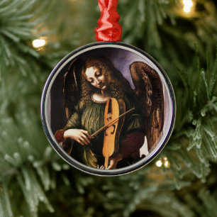 De engel in het groen met een vedel van Leonardo d Metalen Ornament