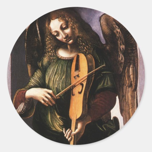 De engel in het groen met een vedel van Leonardo d Ronde Sticker (Voorkant)