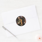 De engel in het groen met een vedel van Leonardo d Ronde Sticker (Envelop)
