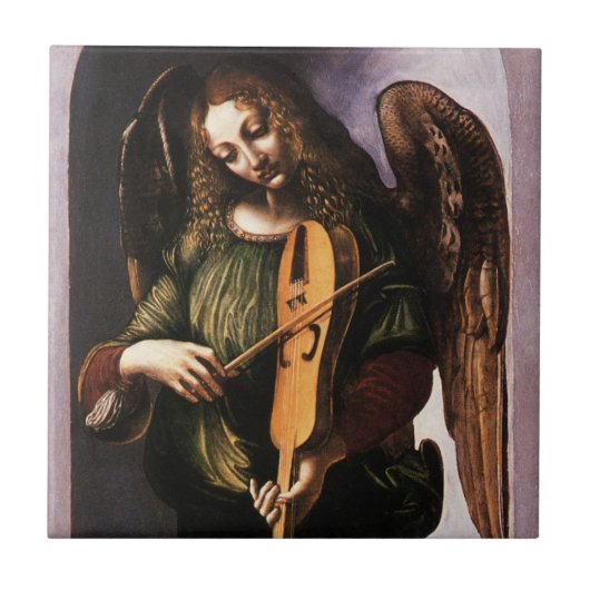 De engel in het groen met een vedel van Leonardo d Tegeltje (Voorkant)