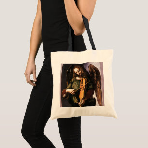 De engel in het groen met een vedel van Leonardo d Tote Bag