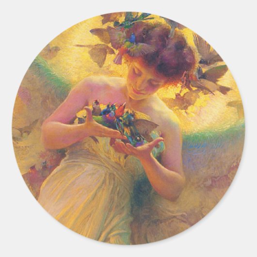 De engel van de vogels ronde sticker (Voorkant)