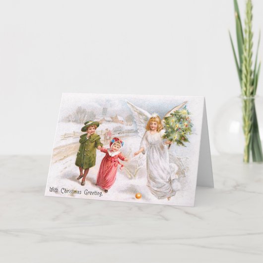De Engel van Kerstmis met Kinderen Feestdagen Kaart (Voorkant)