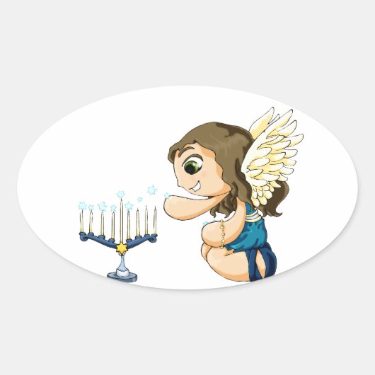 De Engel van Menorah Ovale Sticker (Voorkant)