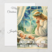 de engelbewaarder bidt bij de wieg van de baby feestdagenkaart (Voorkant / Achterkant)