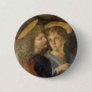 De engelen bij de Doop van Christus van Leonardo d Ronde Button 5,7 Cm