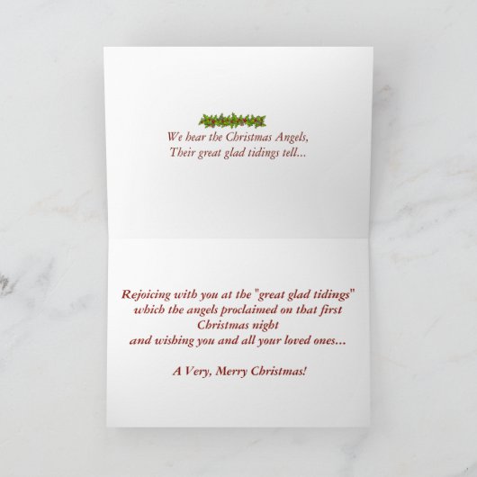 De engelen die van Kerstmis "Grote blije tijding " Feestdagen Kaart (Binnen)
