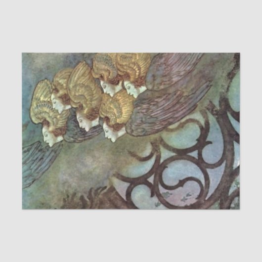 “De engelen” door Edmund Dulac Tissuepapier (Voorkant)