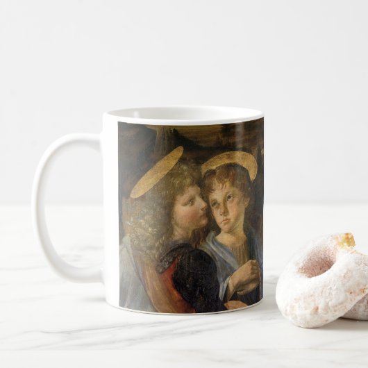 De engelen van Leonardo da Vinci's Doop van Christ Koffiemok (Met donut)