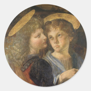 De engelen van Leonardo da Vinci's Doop van Christ Ronde Sticker