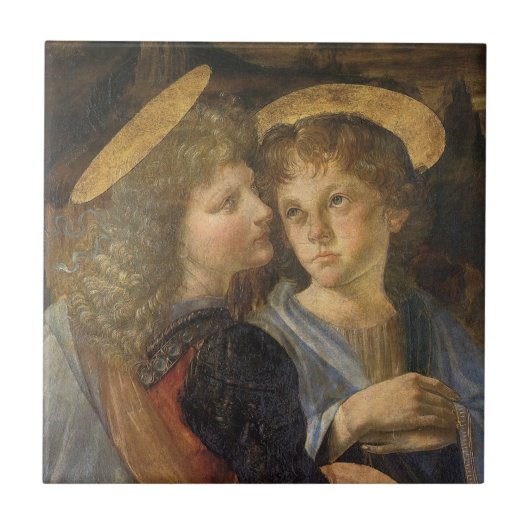 De engelen van Leonardo da Vinci's Doop van Christ Tegeltje (Voorkant)