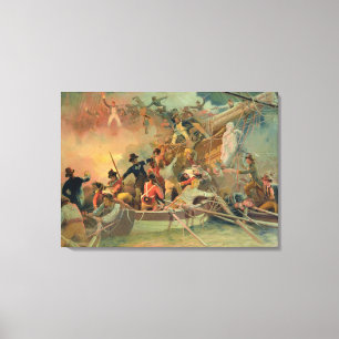 De Engelse marine die een Frans schip verovert Canvas Afdruk