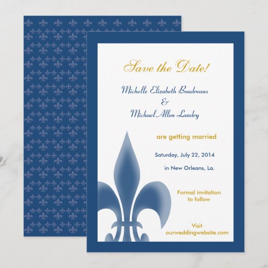 De enige Fleur de Lis sparen de Datum (Donkerblauw Kaart (Voorkant / Achterkant)