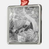 De enorme eikenboom wordt omlaag gesneden metalen ornament (Links)