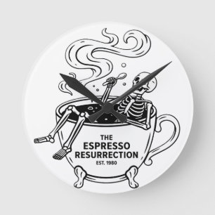 De Espresso Opstanding Grappige Skelet Koffie Ronde Klok