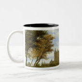 De estuarium met een kasteel tweekleurige koffiemok (Links)