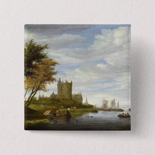 De estuarium met een kasteel vierkante button 5,1 cm (Voorkant)