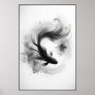 De etherische stroom van een sierlijke Koi Abstrac Poster