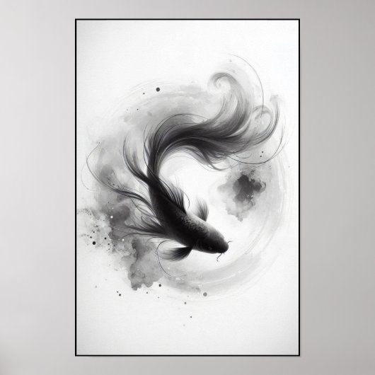 De etherische stroom van een sierlijke Koi Abstrac Poster (Voorkant)