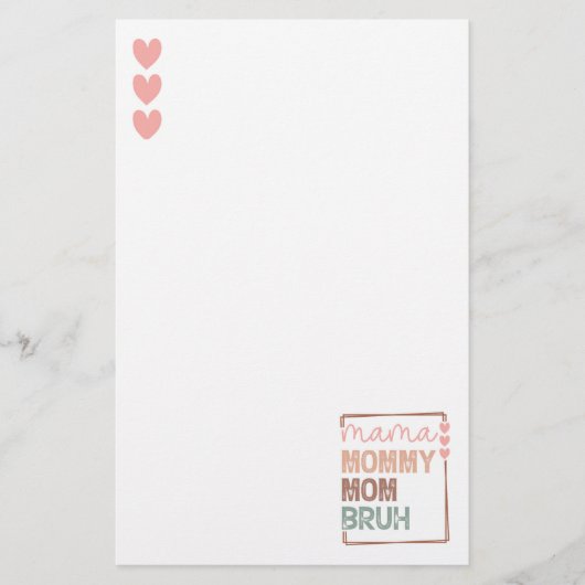 De evolutie van mama: van mama naar bruh briefpapier (Voorkant)