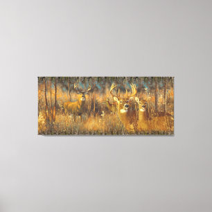 De familie Deer in de herfst van de ochtend Sun Canvas Afdruk