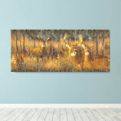 De familie Deer in de herfst van de ochtend Sun Canvas Afdruk (Insitu (Houten vloer))