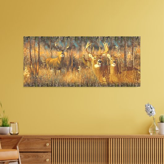De familie Deer in de herfst van de ochtend Sun Canvas Afdruk (Insitu (Woonkamer))