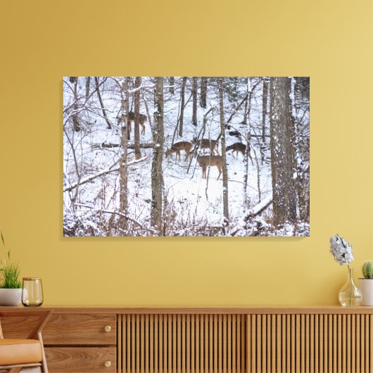 De familie Deer in sneeuw Canvas Afdruk (Insitu (Woonkamer))
