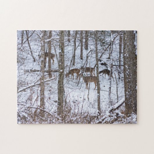 De familie Deer in sneeuw Legpuzzel (Horizontaal)