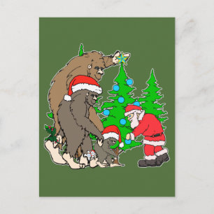 De familie en de Kerstman van Bigfoot Feestdagenkaart