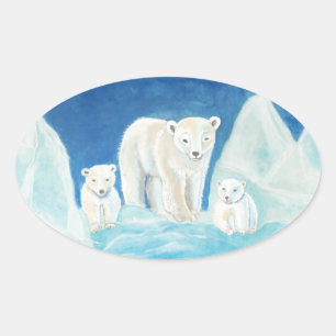 De Familie IJsbeer Ovale Sticker