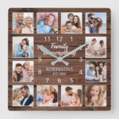 De familie is alles citeert Foto Collage Rustic Vierkante Klok (Voorkant)