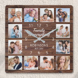 De familie is alles citeert Foto Collage Rustic Vierkante Klok<br><div class="desc">Creëer eenvoudig uw eigen,  aangepaste rustige,  plank-boerderijwandklok met uw aangepaste foto's. Het ontwerp kenmerkt ook een mooie handgeschreven manuscriptcitaat: "Familie is alles". Voor beste resultaten,  bewaar de afbeeldingen aan vierkant - met het nadrukpunt in het centrum - alvorens te uploaden.</div>