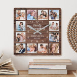 De familie is alles citeert Foto Collage Rustic Vierkante Klok<br><div class="desc">Creëer eenvoudig uw eigen,  aangepaste rustige,  plank-boerderijwandklok met uw aangepaste foto's. Het ontwerp kenmerkt ook een mooie handgeschreven manuscriptcitaat: "Familie is alles". Voor beste resultaten,  bewaar de afbeeldingen aan vierkant - met het nadrukpunt in het centrum - alvorens te uploaden.</div>