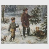 De familie kerstboom  sneeuwlandschap cadeaupapier (Vlak)