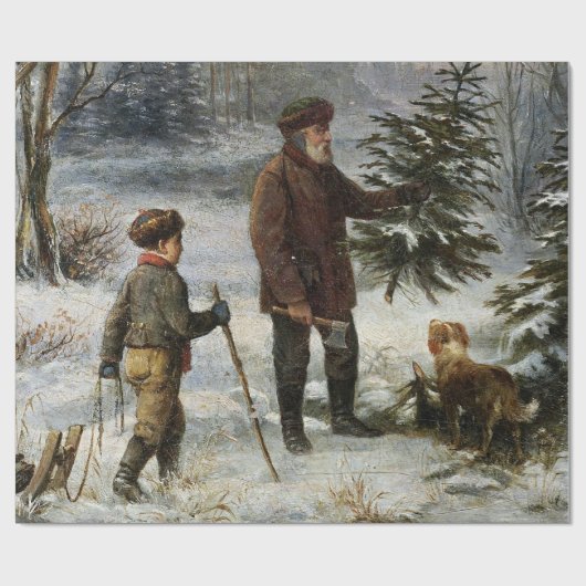 De familie kerstboom  sneeuwlandschap cadeaupapier (Vlak)