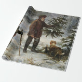 De familie kerstboom  sneeuwlandschap cadeaupapier (Uitgerold)