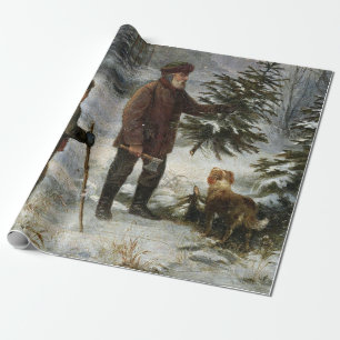De familie kerstboom  sneeuwlandschap cadeaupapier