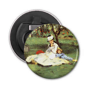 De familie Monet in hun tuin Edouard Manet Button Flesopener