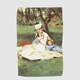 De familie Monet in hun tuin Edouard Manet Golfhanddoek