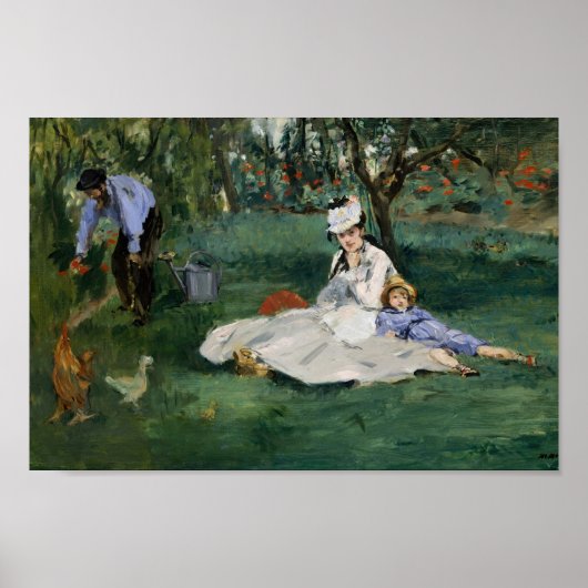 De familie Monet in hun tuin | Édouard Manet Poster (Voorkant)