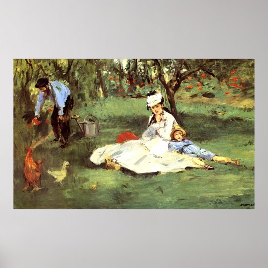 De familie Monet in hun tuin Edouard Manet Poster (Voorkant)