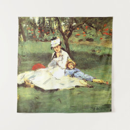 De familie Monet in hun tuin Edouard Manet Wandkleed