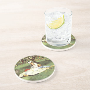 De familie Monet in hun tuin Edouard Manet Zandsteen Onderzetter