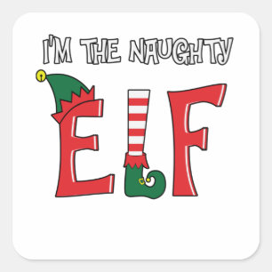 De familie Naughty Elf komt overeen met de kerstpy Vierkante Sticker