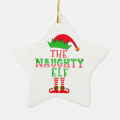 De familie Naughty Elf komt overeen met Kerstmis Keramisch Ornament (Voorkant)
