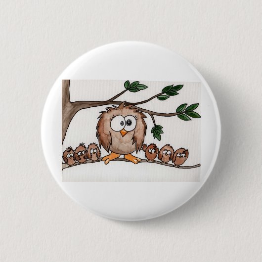 De familie Owl Ronde Button 5,7 Cm (Voorkant)